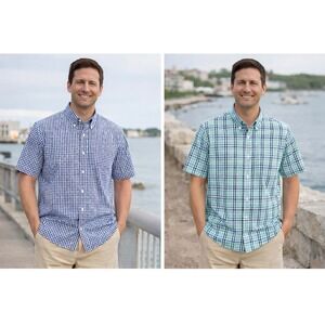 Lot of 2 LL Bean Mens Preppy Classic Plaid Button Up Shirts Size L Travel Ready